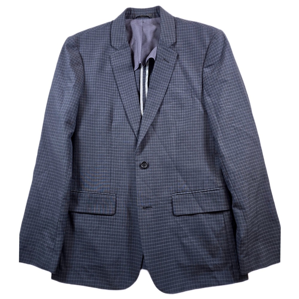14th & Union Blazer Mens 40R Blue Plaid Modern Fit Unstructured Minimal Preppy